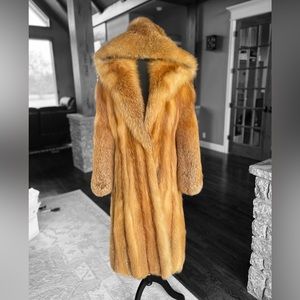 Real Genuine Natural Red Fox Fur Coat Hooded Women’s Medium